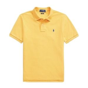 Polo Ralph Lauren Shirt Tee Yellow Navy Embroidered Pony Boys Medium 10 -12